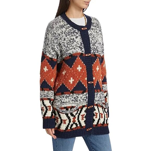 NWT MOTHER Alpaca-Blend Cardigan The Long Drop Abstract SZ LARGE - Picture 3 of 7